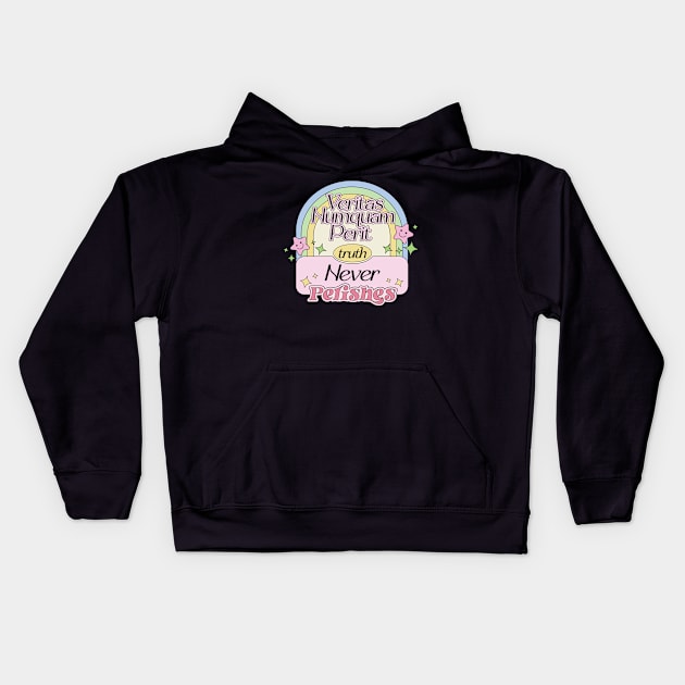 Truth Never Perishes in Latin Phrase Veritas Numquam Perit Kids Hoodie by Mochabonk